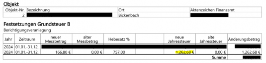 Auszug Grundsteuerbescheid 2024