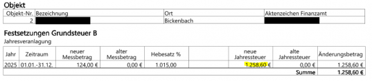 Auszug Grundsteuerbescheid 2025