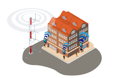 Ein Haus mit Antennen und Warnvorrichtungen