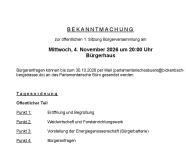 Bekanntmachung zur Bürgerversammlung am 04.11.2026